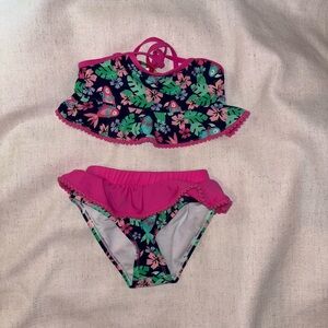 Floral Pink and Green Kids Bikini